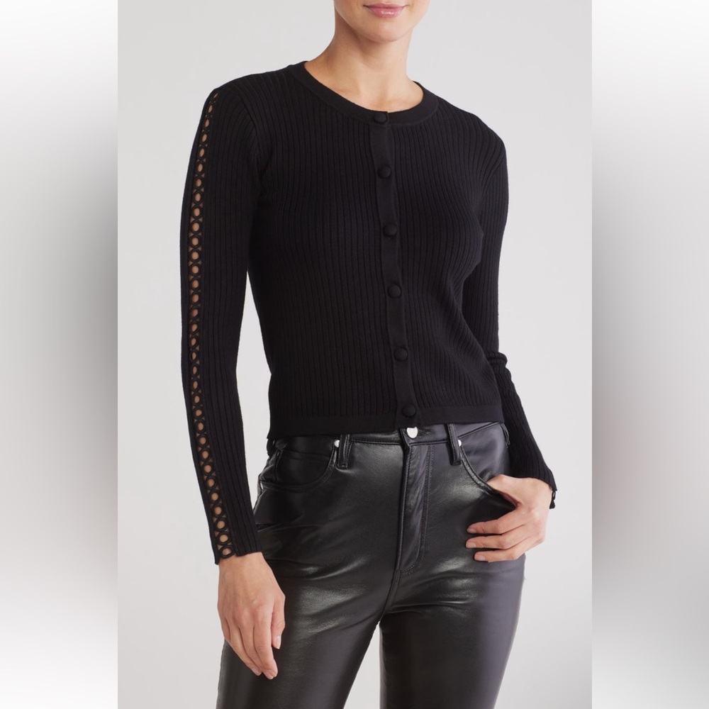 NWT Jason Wu circle lace trim rib knit cardigan